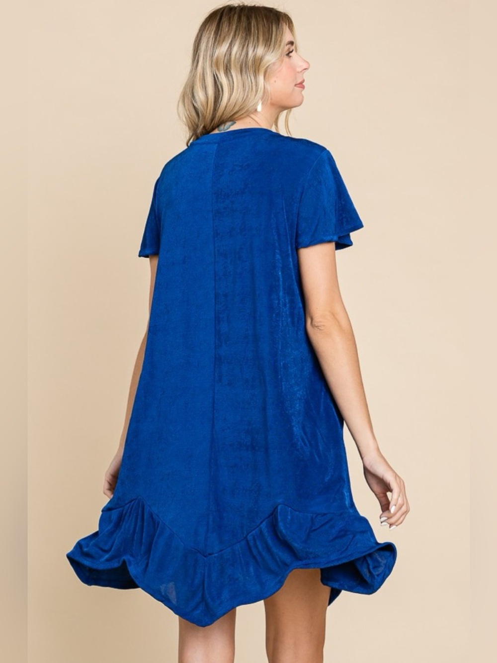 Culture Code Full Size Short Sleeve Ruffled Asymmetric Hem Dress - Picture 2 of 4